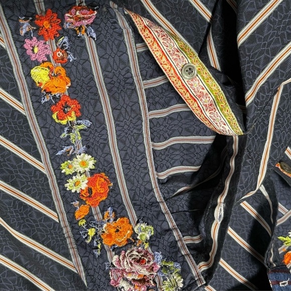 Robert Graham Southwestern Embroidered Floral And Stripe Shirt L Flip Cuff - Picture 9 of 10